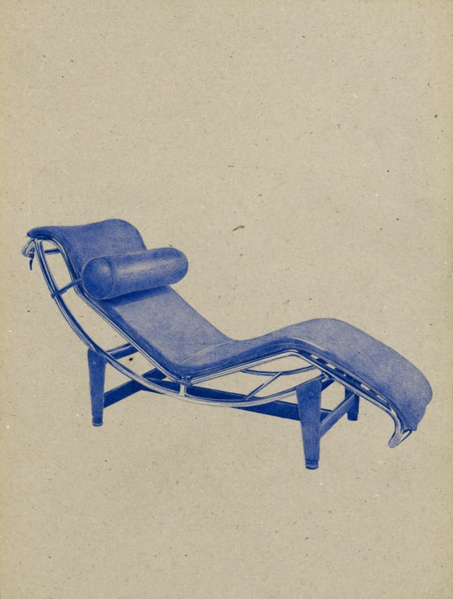 Chaise longue (1927) Le Corbusier, 2016 Dessin au stylo à bille bleu sur carton 40 x 30 cm, KO-1613 ©KONRAD