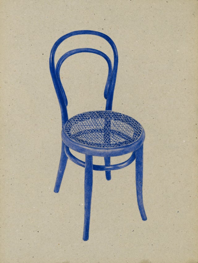 Chaise n°14 (1859), Michael Thonet, 2016 Dessin au stylo à bille bleu sur carton 40 x 30 cm, KO-1622 ©KONRAD