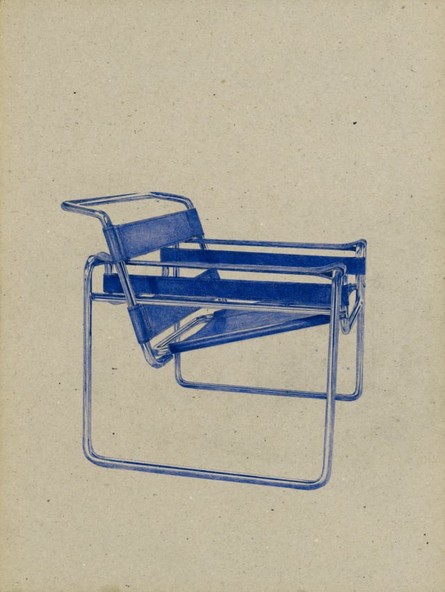 Chaise Wassily (B3) (1926), Marcel Breuer, 2016 Dessin au stylo à bille bleu sur carton 40 x 30 cm, KO-1625 ©KONRAD