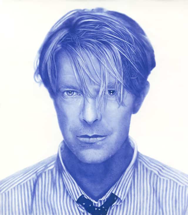 David Bowie, 2018 Dessin au stylo à bille bleu sur papier 150 x 150 cm, KO-1801 ©KONRAD (collection privée)