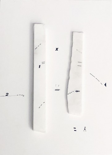 1, 2, X, 2017 Dessin sur marbre statuaire et papier encadrement boîte américaine, 46 x 66,5 x 6 cm (collection privée) ©Marie Orensanz