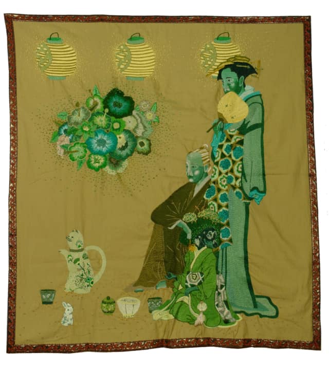 Hina Matsuri, 2011 Broderie à la main, fil de coton, fil à broder effet lumière et rayon sur tissu, 122 x 132 cm ©CHIACHIO&GIANNONE