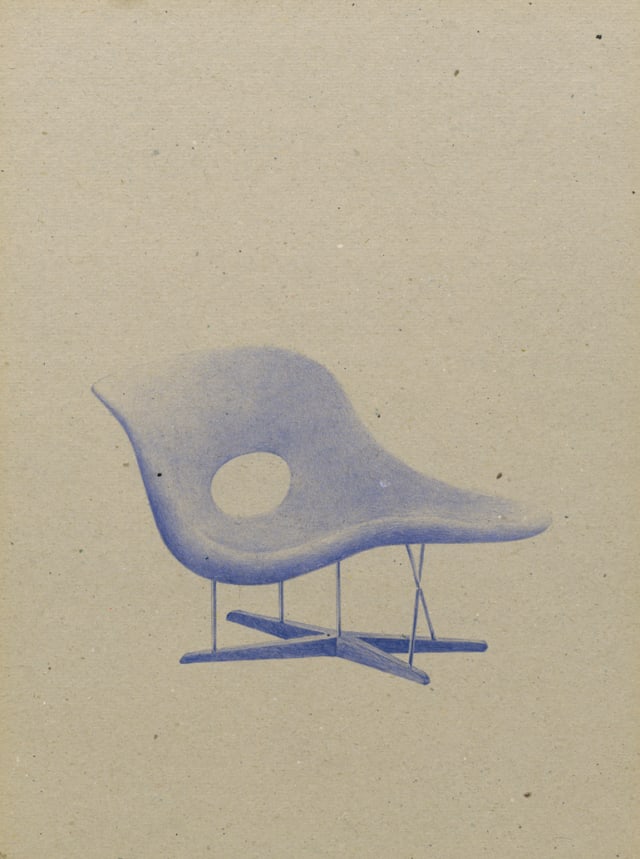 Chaise 1948 Charles & Ray Eames, 2015 Stylo à bille sur carton 40 x 30 cm, KO-1604 ©KONRAD