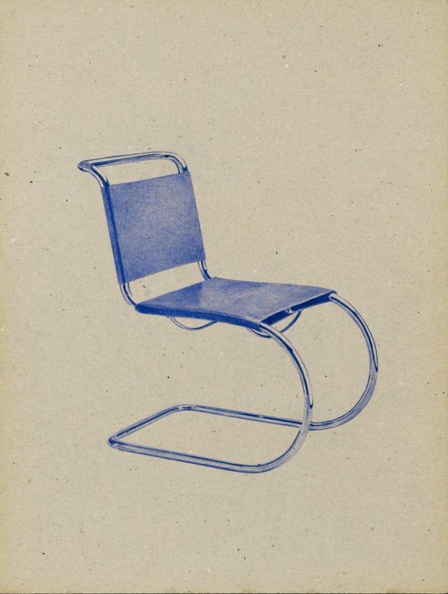 Chaise (modèle n°MR533) 1926 Mies Van der Rohe, 2016 Stylo à bille sur carton 40 x 30 cm, KO-1614, ©KONRAD