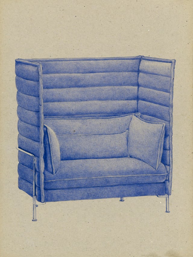 Alcove Sofa, 2006 Ronan & Erwan Bouroullec, 2016 Stylo à bille sur carton 40 x 30 cm, KO-1637 ©KONRAD