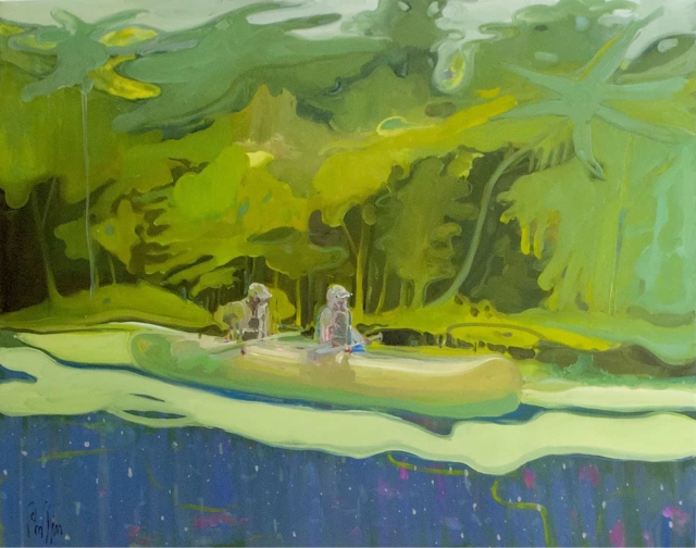 Canoé sur Rompsay, 2021, peinture, huile sur toile, 114 x 146 cm VR-2103 ©Vincent Ruffin