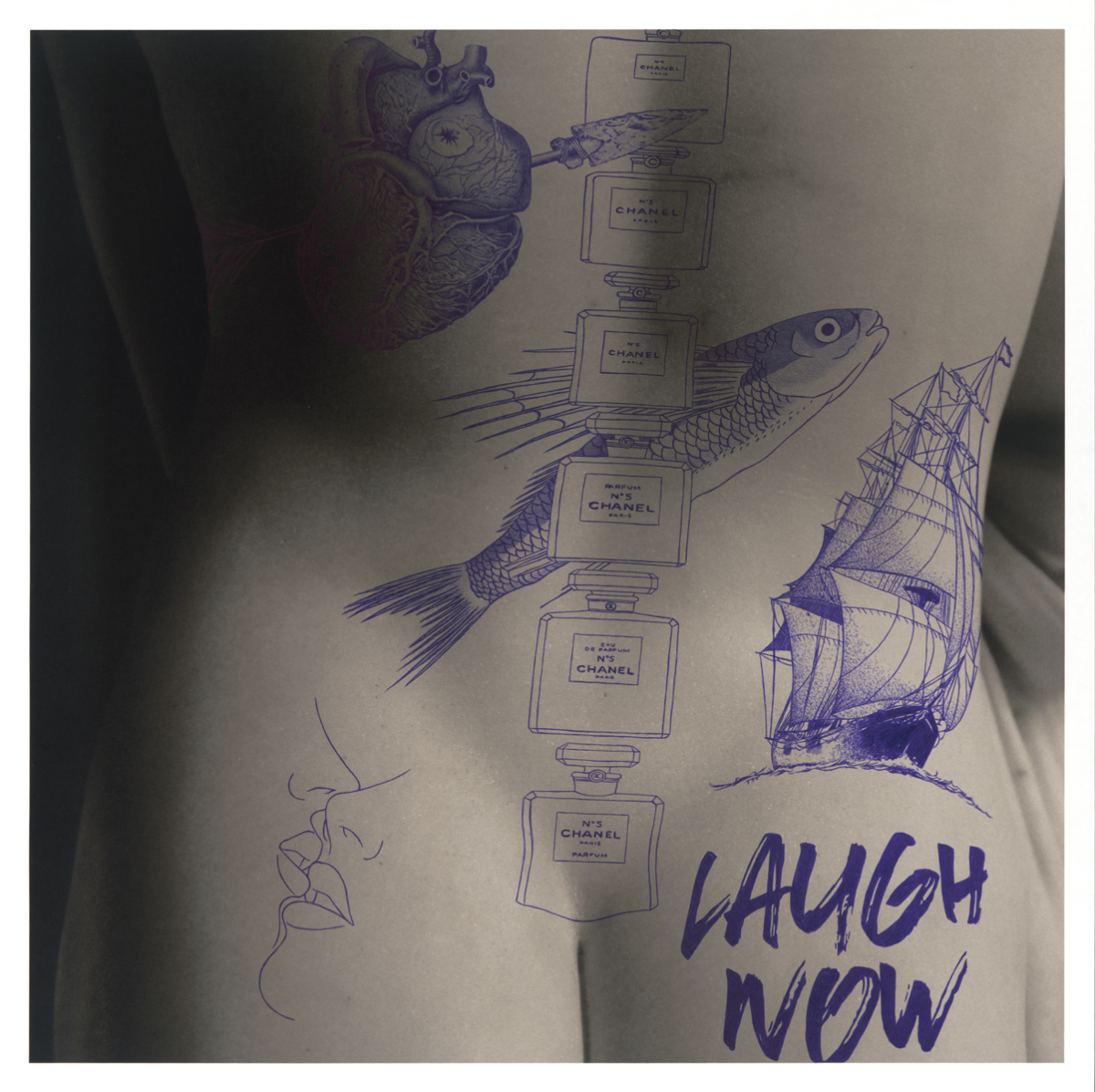 Laugh now, 2021 dessin stylo à bille sur photo 52,8 x52,8 cm KO-2119 ©Konrad