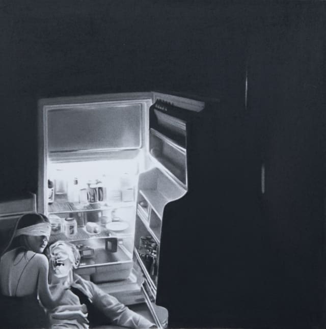 Le frigo ferme mal, 2020 dessin à la pierre noire sur papier, 40x40 cm RT1107 ©Raphaël Tachdjian