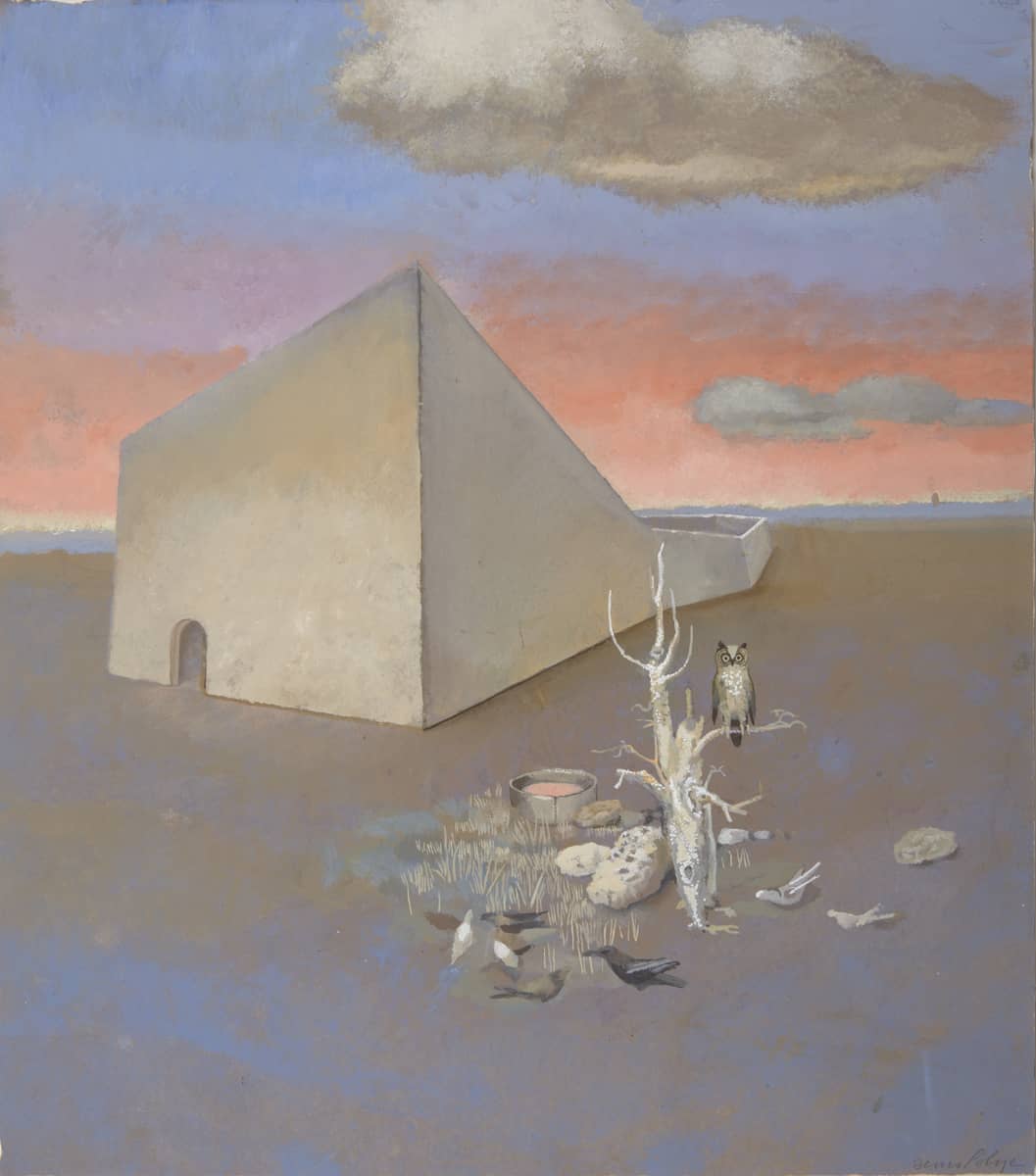 chouette sous un nuage, 2020 peinture détrempe sur papier marouflé 47x 41 cm DP231 ©Denis Polge 