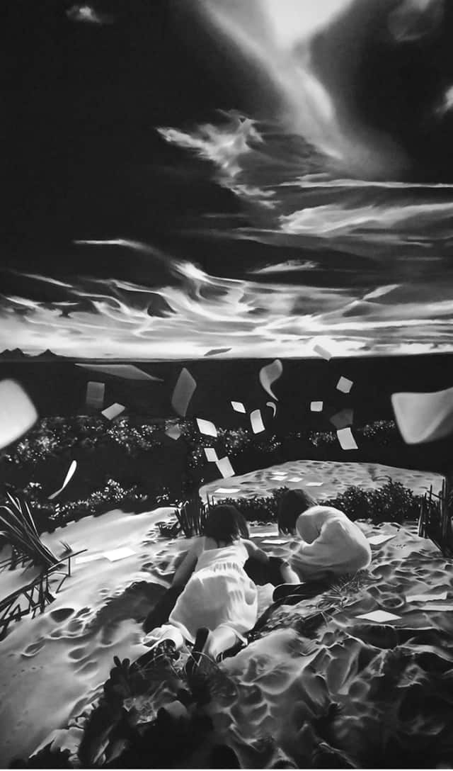 les amours qui naissent aux mauvaises saisons, 2023 dessin pierre noire et graphite sur papier 92 x 58 cm RT1043 Raphaël Tachdjian