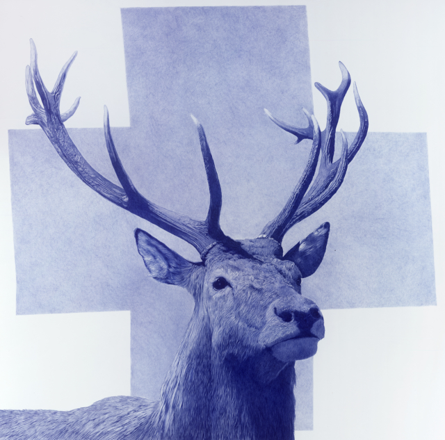 cerf, 2025 dessin stylo à bille sur papier 124,5 x 124,5 cm KO-2501 ©konrad