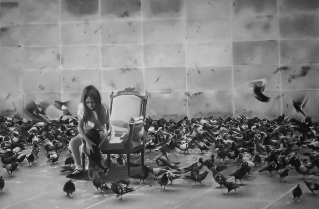 Le procès 2022 dessin pierre noire et graphite sur papier 42 x 61 cm RT1018 ©Raphaël Tachdjian