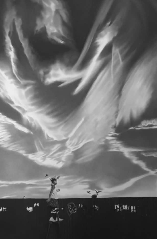 Des murs pour les oiseaux, 2025 dessin pierre noire et graphite sur papier 93 x 62 cm RT1055 ©Raphaël Tachdjian