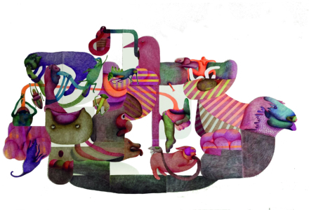 Mangesqueues2023dessinauxstylosabilledecouleurssurpapier200x140cmOG-2302OlivierGruber