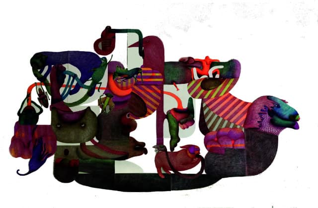 Mangesqueues2023dessinauxstylosabilledecouleurssurpapier200x140cmOG-2302OlivierGruber