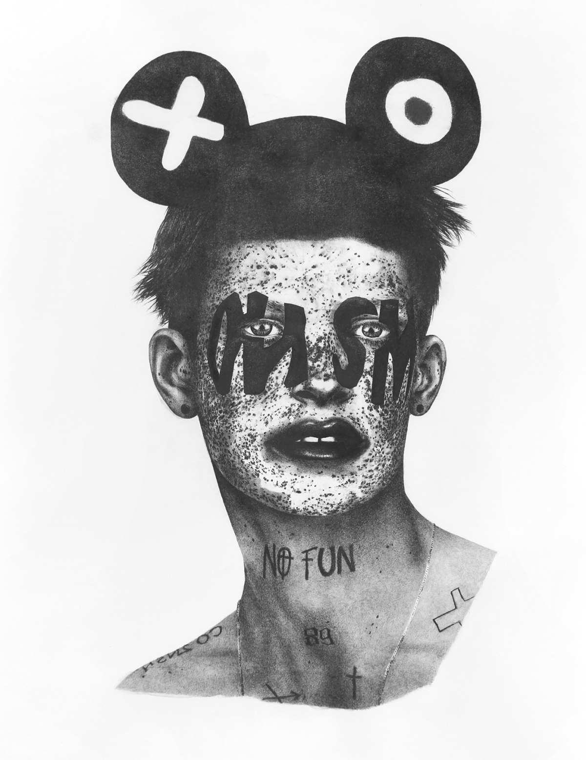 No fun, 2019, Persona non grata dessin technique mixte sur papier, 140 x 100 cm MB-1901 ©Marie Boralevi