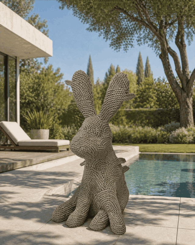 MF-2602 Lapin assis (vue in situ jardin), 2025 sculpture céramique 25x30x46 cm  MF-2602 ©Matthieu Faury